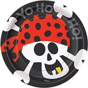 Unique Party Pirate Party Plates (Pack of 8) Black/Red/White (One Size)