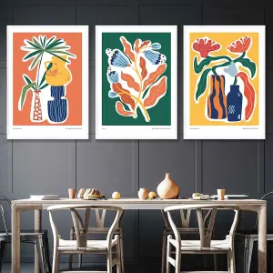 Set of 3 Artisan Bright Botanical Wall Art Prints / 42x59cm (A2) / Black Frame