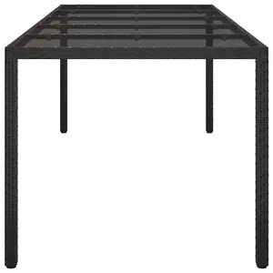 Berkfield Garden Table Black 250x100x75 cm Tempered Glass and Poly Rattan