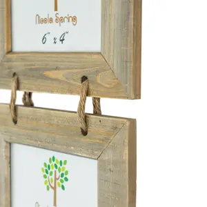 Nicola Spring Rustic Wooden Hanging 3 Photo Frame - Driftwood Landscape Wall Collage Picture Display - 6 x 4"