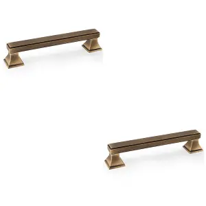 2 PACK - Chunky Square Pull Handle - Antique Brass 128mm Centres SOLID BRASS Drawer Door