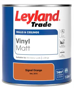 Leyland Trade Vinyl Matt Walls & Ceilings Emulsion Paint Signal Orange (RAL 2010) 1L