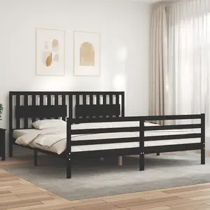 Berkfield Bed Frame with Headboard Black 200x200 cm Solid Wood