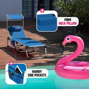 Sun Lounger Aurelie - foldable with headrest, 6 position backrest - blue