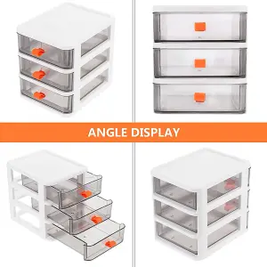 White 3-Tiers Plastic Desktop Stationery Cosmetic Storage Box Drawer Organizer with Handle