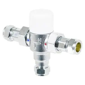 Tower 15mm TMV Thermostatic Mixing Valve Water Supply Blending Compression Fitting Kit (Brass, Chrome Plated)