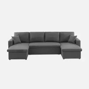 sweeek. 4-seater panoramic sofa bed in fabric Urban Charcoal Grey 281x142x86 cm