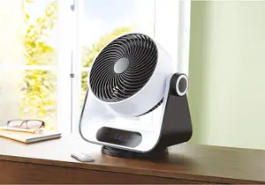 Neostar Remote Controlled Tabletop Oscillating Fan - 4 Speed, LCD Display, Portable, Whisper Quiet - H35 x W34 x D20.5cm