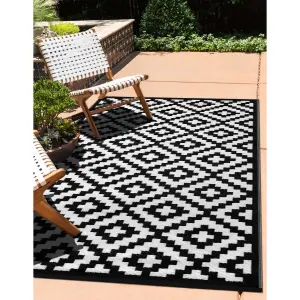 Green Decore Lightweight Reversible Stain Proof Plastic Outdoor Rug  Nirvana, Black/White, 150cmx240cm (5ftx8ft)