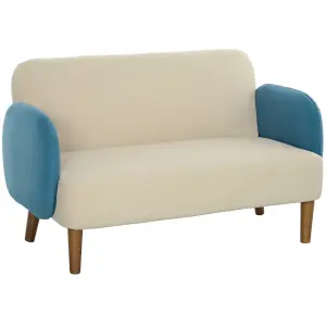 HOMCOM Modern 2 Seater Sofa w/ Rubber Wood Legs 130 x 74 x 76cm Cream Blue