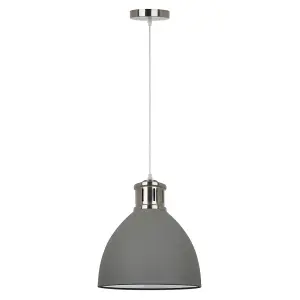 Luminosa Industrial And Retro Hanging Pendant Grey Satin Nickel 1 Light  with Grey Shade, E27