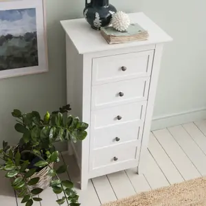 Karlstad Chest of Drawers 5 Drawer Tall in Classic White