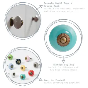 Nicola Spring - Round Ceramic Cabinet Knobs - 9 Colours - 9pc