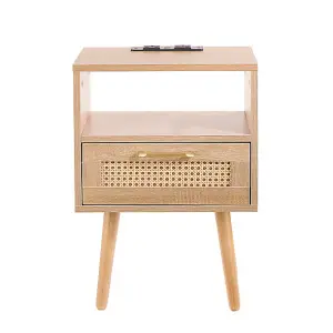 Wooden Bedside Cabinet with Drawer, Side Table for Living Room, Bedroom, Dining Room with USB Plug