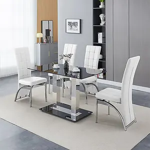 Furniture In Fashion Jet Small Black Glass Dining Table With 4 Ravenna White Chairs