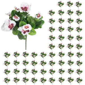 Blooming Artificial - 28cm / 1ft White / Pink Artificial Pansy Bush Multi-Pack