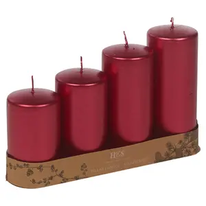 URBNLIVING Mix Set of 4 variable Sizes Decorative Christmas Red Pillar Wax Candles for Wedding Church Party & Home Decor