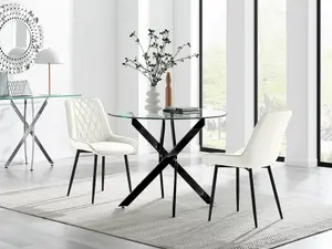 Furniturebox UK Novara 100cm Round Black Leg Dining Table & 2 Cream Pesaro Black Leg Chairs