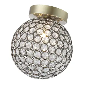 Modern Antique Brass and Clear Beaded Glass IP44 Rated Bathroom Ceiling Light