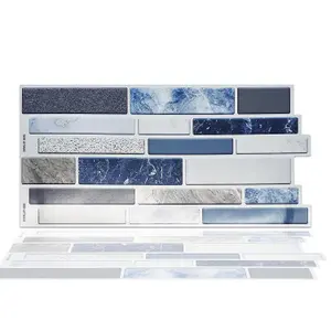 Walplus Purity Stone Blue And Grey Mosaic Wall 2D Tile Stickers Multipack 24Pcs