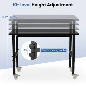 Costway 120cm Adjustable Workbench Heavy-duty Workstation W/ Bamboo Top & Lockable Casters