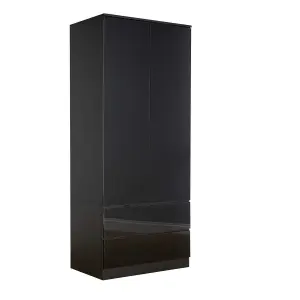 Home Source Lugano Black 2 Door 2 Drawer Wardrobe High Gloss Door & Drawer Fronts