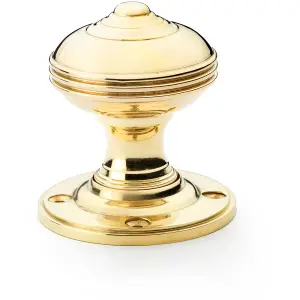 SOLID BRASS Classic Reeded Mortice Door Knob - Polished Brass 50mm Diameter