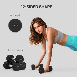 SPORTNOW Dumbbells Weights Set with 12-Sided Shape and Non-Slip Grip, 2 x 6kg