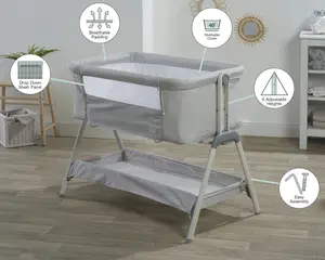 Kinder Valley Snoozie Bedside Crib Antarctica Grey Co Sleeper Baby Bedside bassinet, with Breathable Mesh Panel