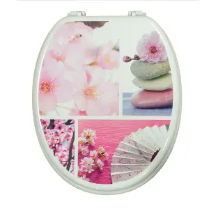 Nes Home Universal Classic Oval Shaped Design Toilet Seat & Fixings Flower Pink Pattern Print