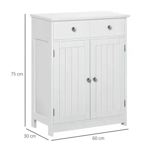 kleankin Bathroom Floor Storage Cabinet w/ 2 Drawers Door Cupboard White