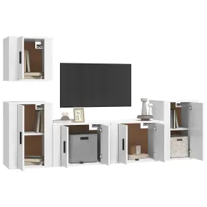 Berkfield 5 Piece TV Cabinet Set High Gloss White Engineered Wood