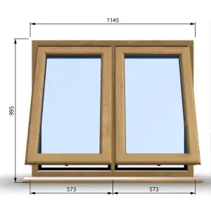 1145mm (W) x 995mm (H) Wooden Stormproof Window - 2 Opening Windows (Opening from Bottom) - Toughened Safety Glass