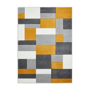 Grey Yellow Rug, 10mm Thick Geometric Rug, Modern Grey Yellow Rug for Bedroom, Living Room & Dining Room-120cm X 170cm