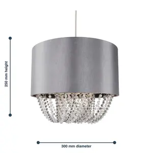 First Choice Lighting Grey Fabric Non Electric Pendant With Beaded Diffuser