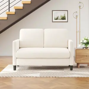 Neche 2 Seater Small Couch, Teddy Velvet Loveseat Sofa for Bedroom - Off White