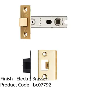 76mm Bolt Through Tubular Door Latch Square Strike Plate Forend Polished Brass