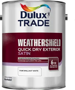 Dulux Trade Weathershield Quick Dry Satin - Pure Brilliant White - 5L