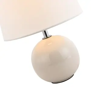 Traditional Classic Round Ceramic Table Lamp Base in Off-White Gloss Finish