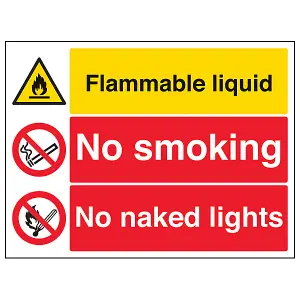 Fire & Flammable Liquid - No Smoking - Rigid Plastic - 600x450mm (x3)