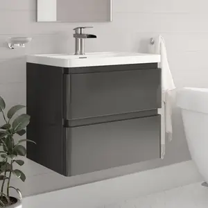 Bridge 600mm Single Bathroom Vanity with Semi-Recessed Basin Gloss Grey