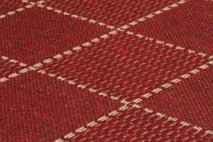 Modern Bordered Easy to Clean Chequered Flatweave Anti-Slip Red Rug for Dining Room-160cm X 225cm