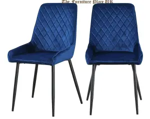 Avery LUXE Blue Velvet Dining Chair x2 Velvet Fabric Priced per Pair