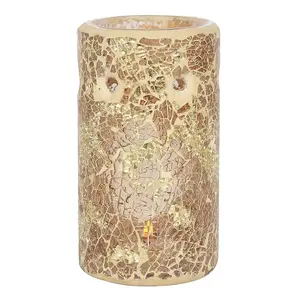 Gold Glass Pillar Shaped Oil, Wax Melt Burner. Mirrored Crackle Effect. H14.5 cm