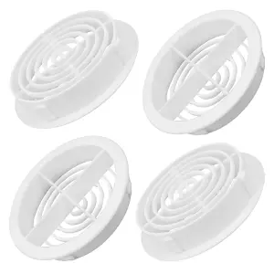 Pack of 4 White Plastic 68mm Round Soffit Air Vents Push in Roof and Eave Circular Mesh Air Vents