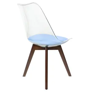 Soho Clear and Blue Plastic Dining Chair with Squared Dark Wood Legs