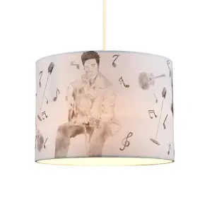 Elvis Presley Themed Linen Lampshade with Famous Poses and Guitars Musical Notes