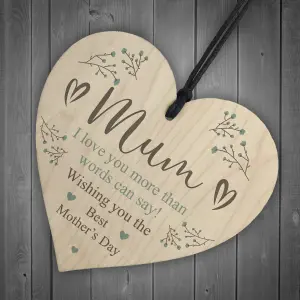 Hanging Wood Heart Mothers Day Gift For Mum From Daughter Son Keepsake