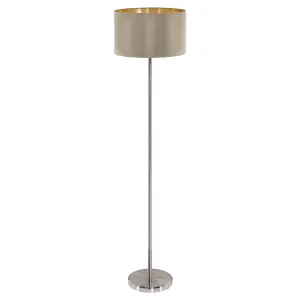 Floor Lamp Light Satin Nickel Shade Taupe Gold Fabric Pedal Switch Bulb E27