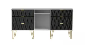 Dallas 6 Drawer Sideboard in Deep Black & White (Ready Assembled)